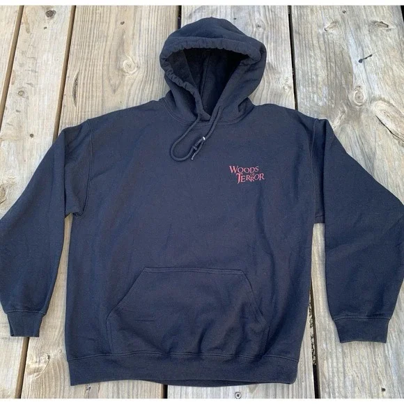 Woods Of Terror Black Hoodie Size L Greensboro NC 2022 31 Years Haunted House - Picture 2 of 7